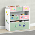 Design &amp; Store 6 Bin Toy Storage Organizer with Interchangeable Patches, Green/Pink