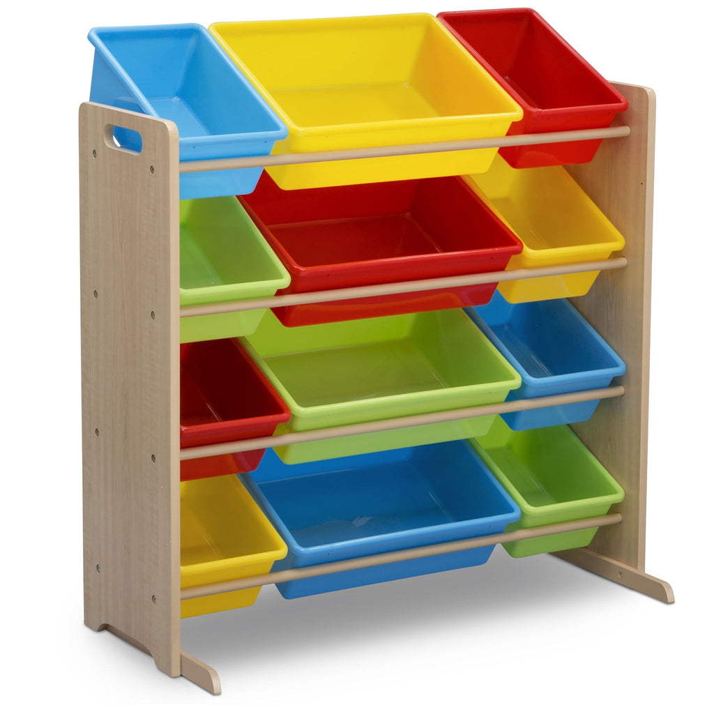 Kids Toy Storage Organizer with 12 Plastic Bins, Greenguard Gold Certified, White/Pink