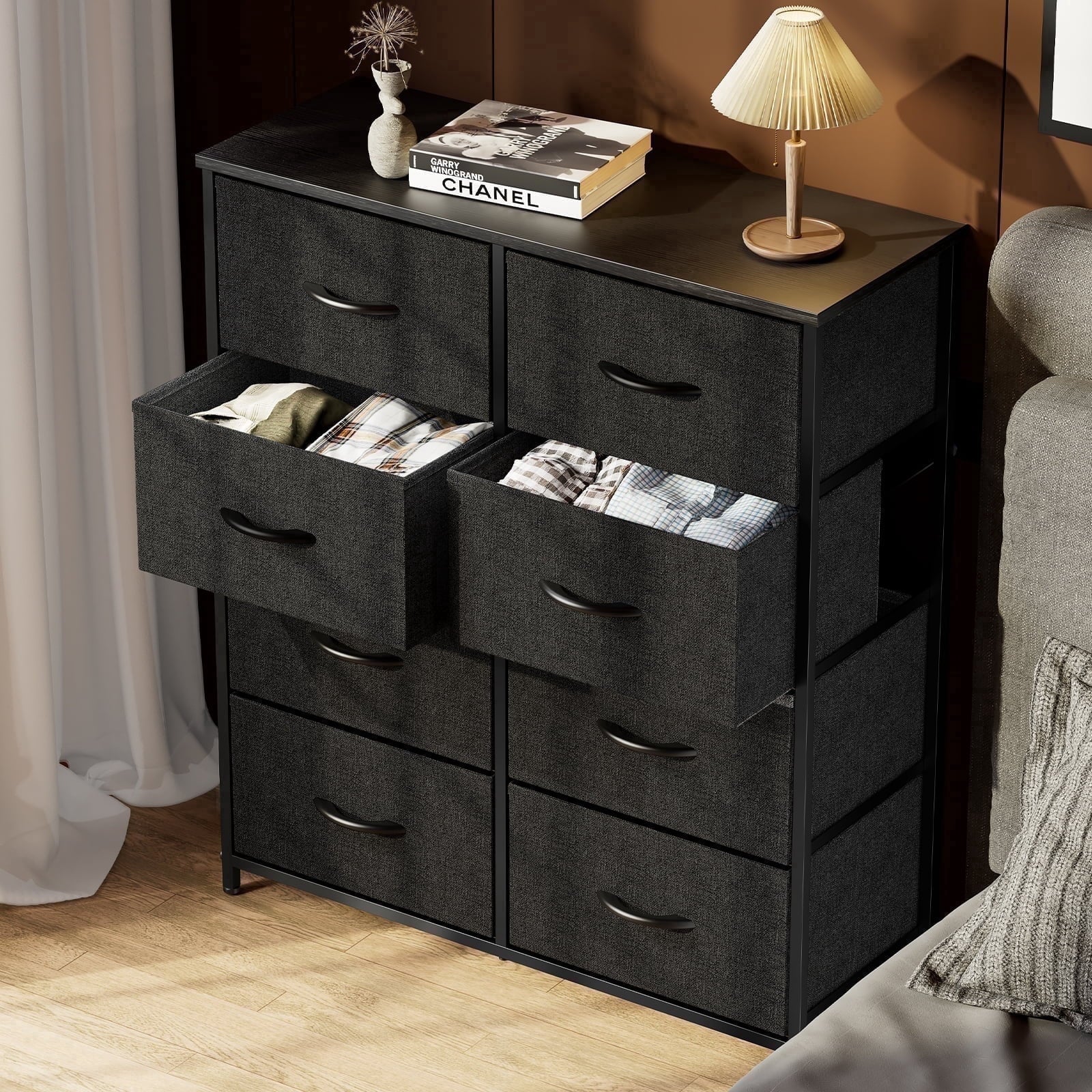 8-Drawer Fabric Dresser Storage Chest for Bedroom, Closet, Entryway, Storage Furniture for Adults, Black