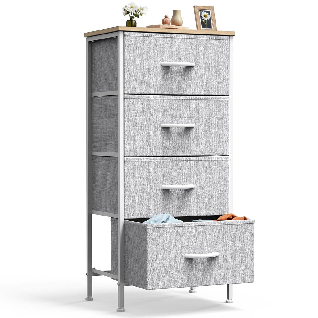 Dresser, Storage Organizer with 4 Drawers for Bedroom, Nightstands with Sturdy Metal Frame, Wood Tabletop for LivingRoom, Entryway,Black