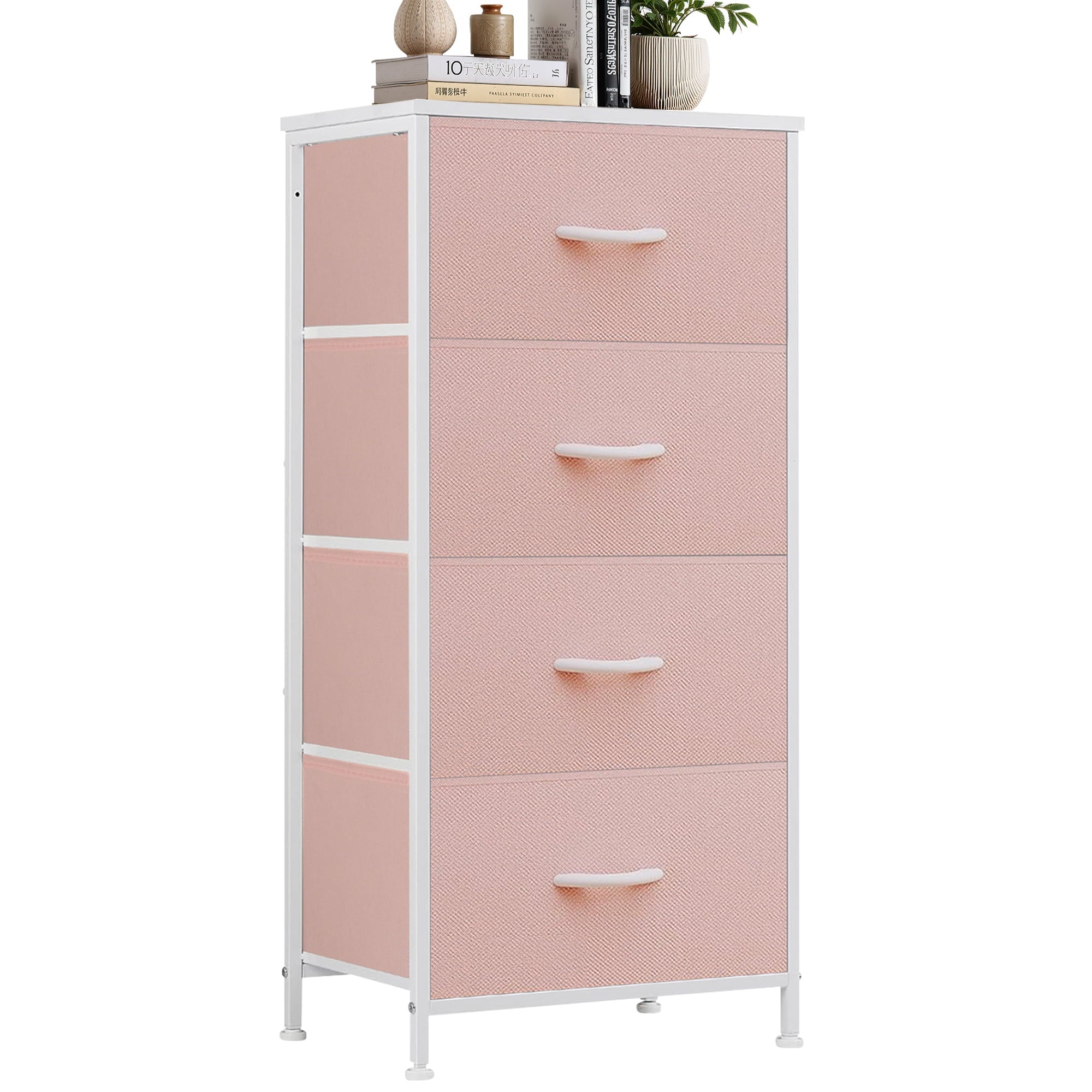 Dresser, Storage Organizer with 4 Drawers for Bedroom, Nightstands with Sturdy Metal Frame, Wood Tabletop for LivingRoom, Entryway,Black