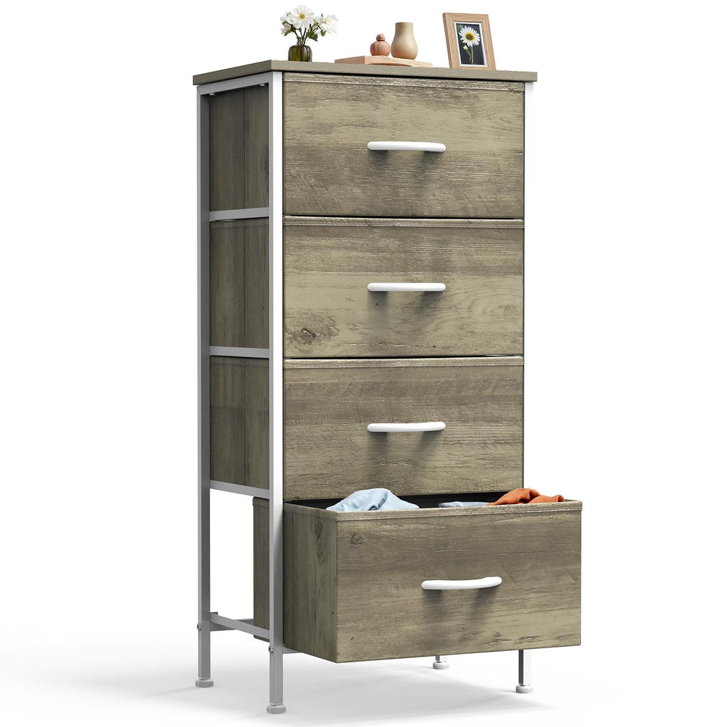 Dresser, Storage Organizer with 4 Drawers for Bedroom, Nightstands with Sturdy Metal Frame, Wood Tabletop for LivingRoom, Entryway,Black