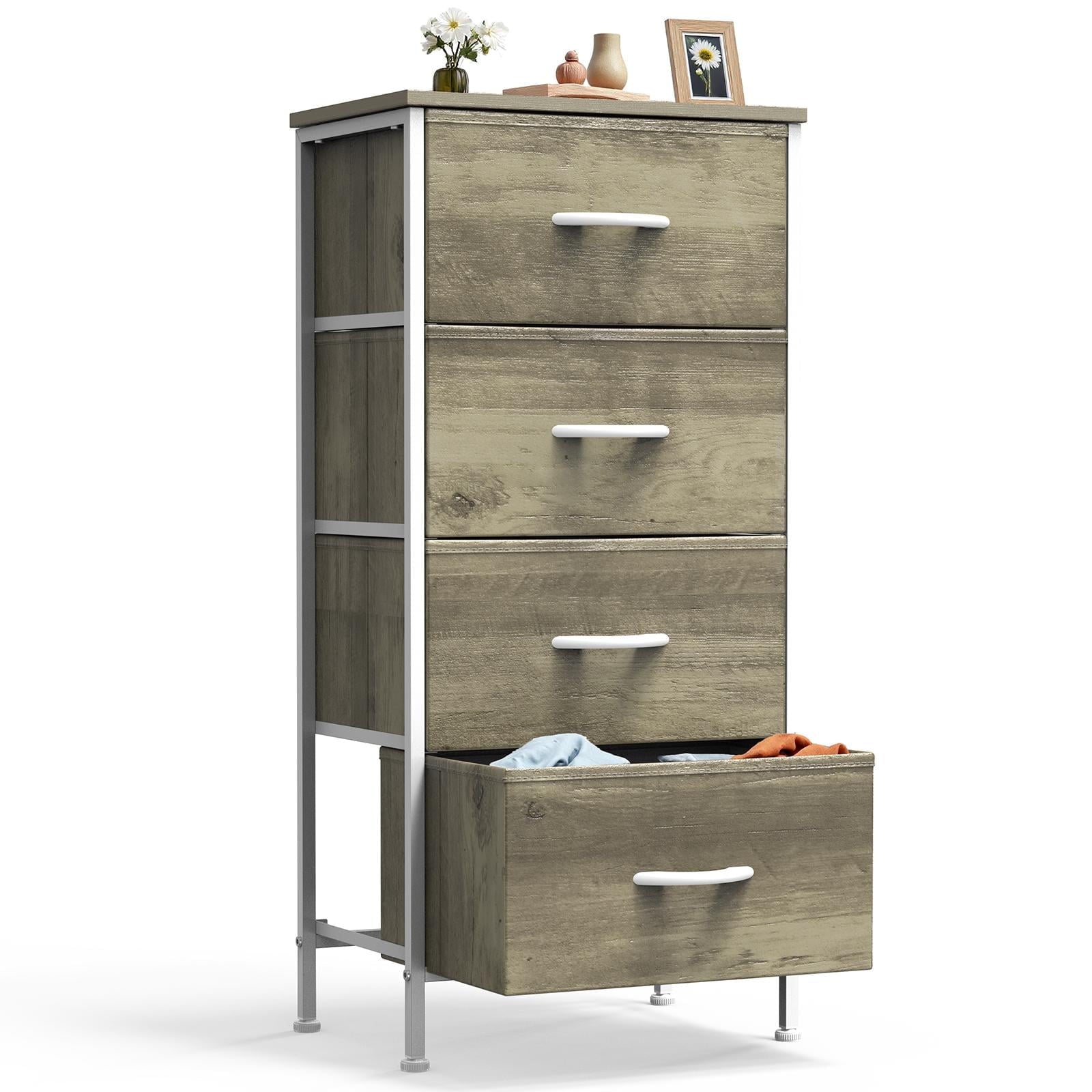 Dresser, Storage Organizer with 4 Drawers for Bedroom, Nightstands with Sturdy Metal Frame, Wood Tabletop for LivingRoom, Entryway,Black