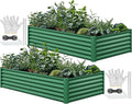 8x4x2ft 2pcs Large Raised Garden Bed Kit, Galvanized Metal Planter Box with Gloves, Ground Nails & Safety Rubber, Outdoor Above Ground Planters for Plants Vegetables Flowers, Green