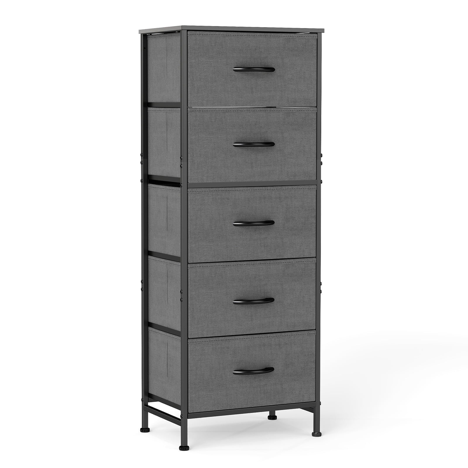 5 Fabric Dresser with 5 Storage Drawers, TV Stand with Wooden Top Metal Frame for Clothes, Living Room, Hallway, Entryway, Rust