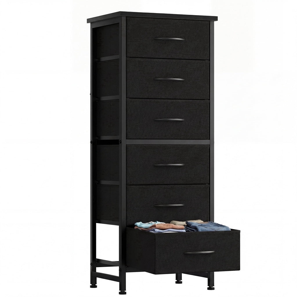 5 Fabric Dresser with 5 Storage Drawers, TV Stand with Wooden Top Metal Frame for Clothes, Living Room, Hallway, Entryway, Rust