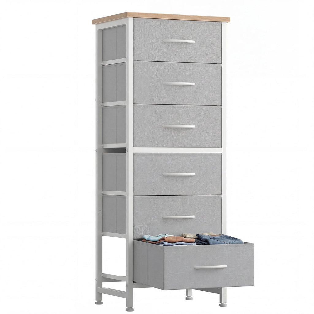 5 Fabric Dresser with 5 Storage Drawers, TV Stand with Wooden Top Metal Frame for Clothes, Living Room, Hallway, Entryway, Rust