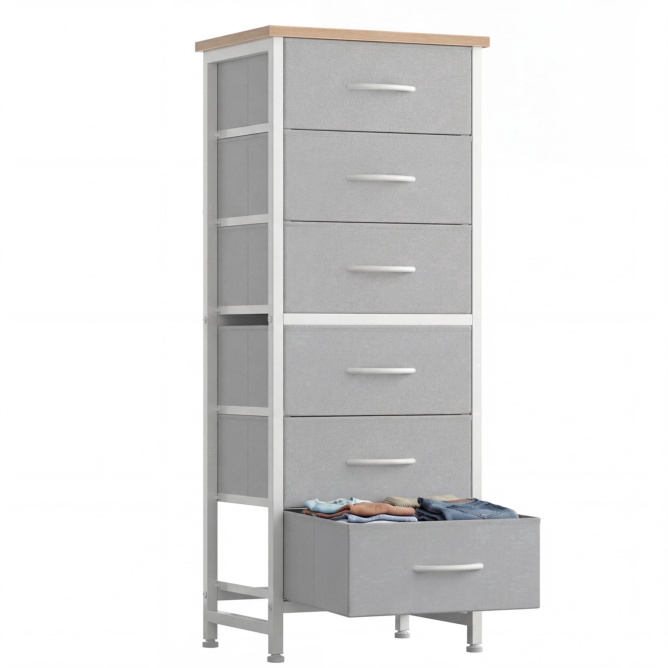 5 Fabric Dresser with 5 Storage Drawers, TV Stand with Wooden Top Metal Frame for Clothes, Living Room, Hallway, Entryway, Rust