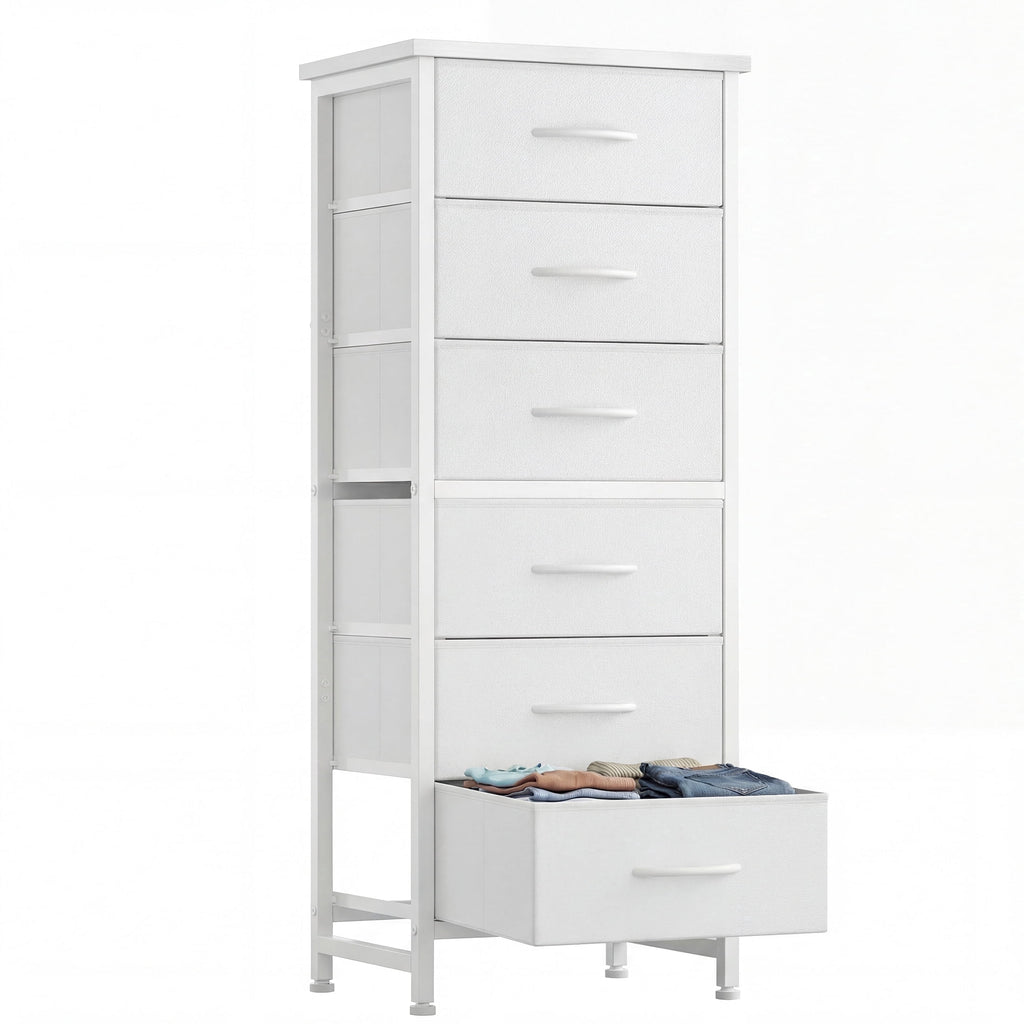 5 Fabric Dresser with 5 Storage Drawers, TV Stand with Wooden Top Metal Frame for Clothes, Living Room, Hallway, Entryway, Rust