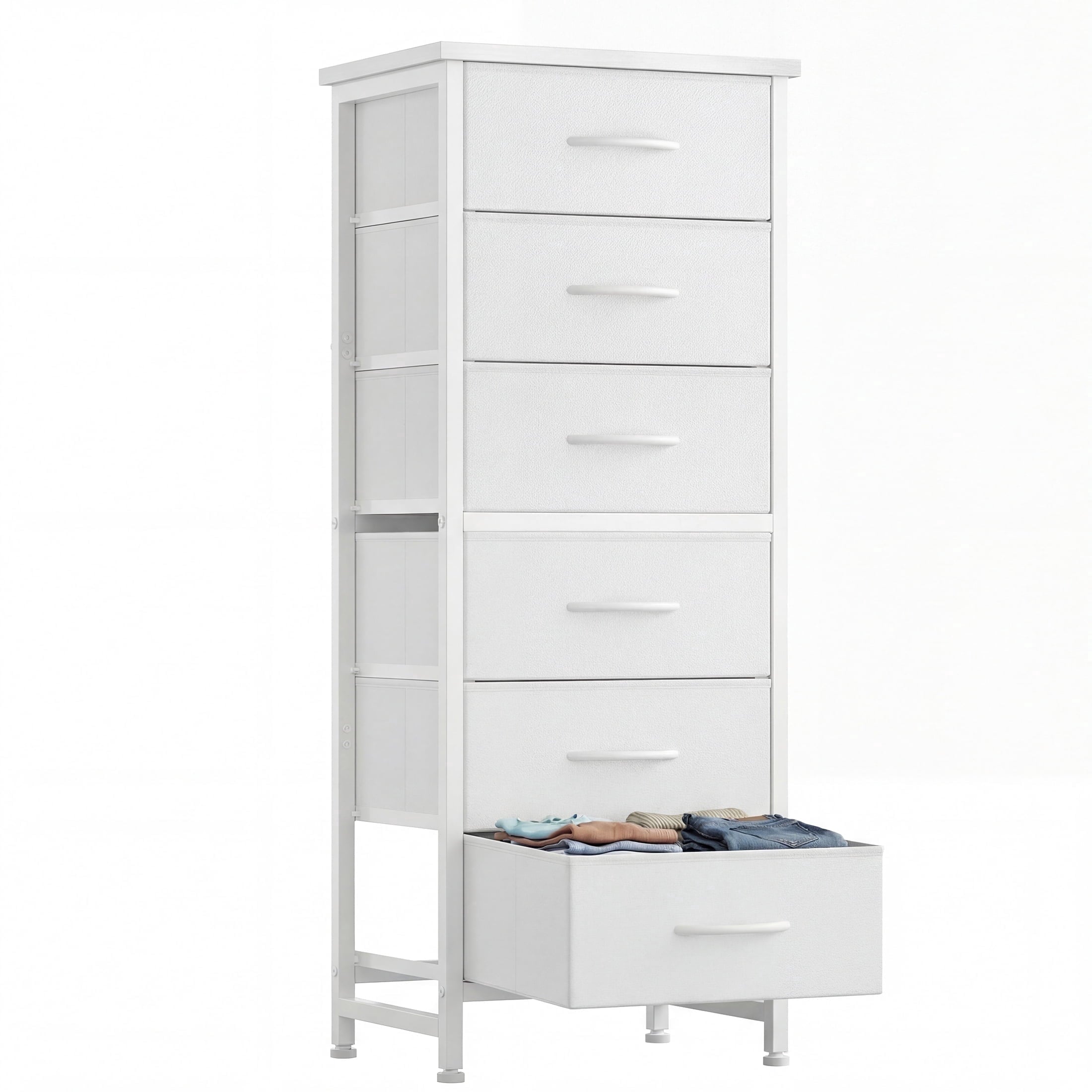 5 Fabric Dresser with 5 Storage Drawers, TV Stand with Wooden Top Metal Frame for Clothes, Living Room, Hallway, Entryway, Rust