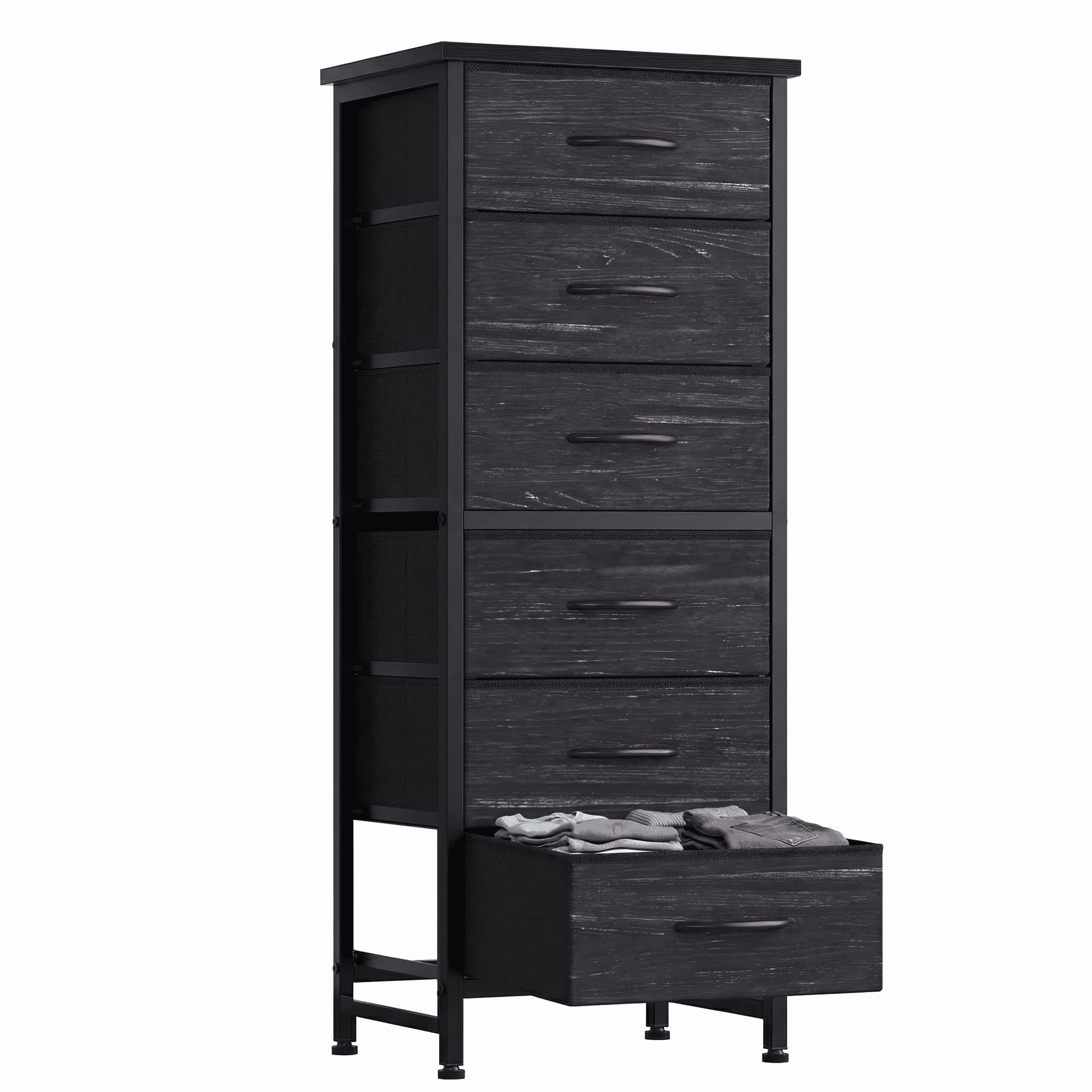 5 Fabric Dresser with 5 Storage Drawers, TV Stand with Wooden Top Metal Frame for Clothes, Living Room, Hallway, Entryway, Rust