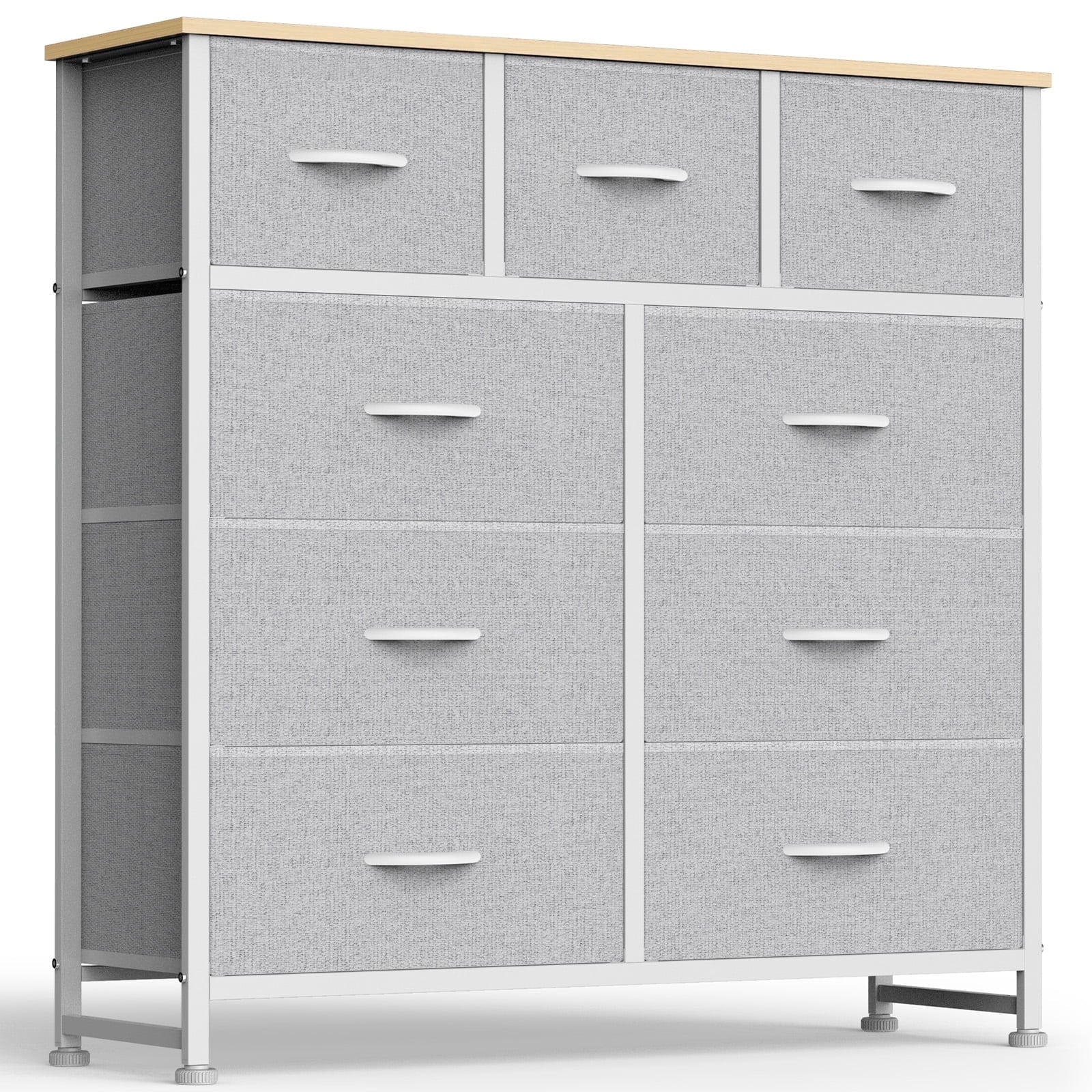 9 Drawers Fabric Dresser for Bedroom, Drawer Organizer Storage Cabinet for Closet, Clothes, TV Stand, Light Gary