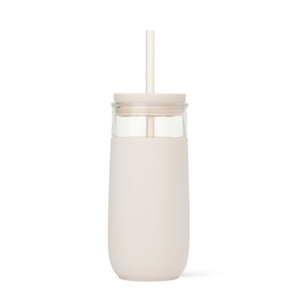 Avery 18oz Glass Tumbler with Straw, Cream