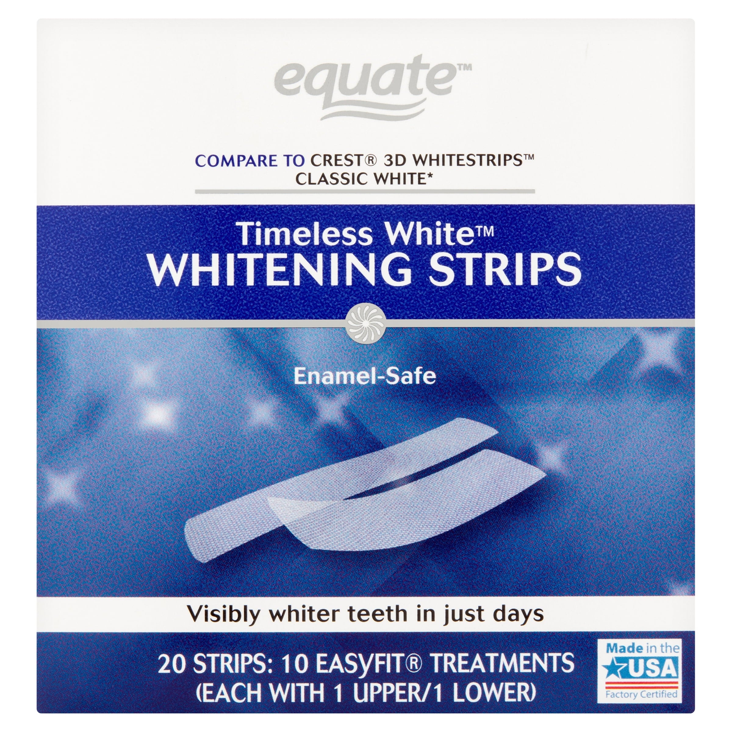 Equate Timeless White Teeth Whitening Strips, 10 Treatments (Compare to Crest 3D Whitestrips Classic White)
