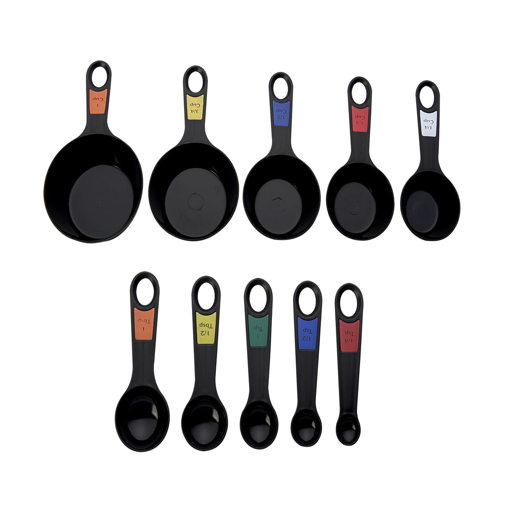 10 Piece Plastic Nesting Measuring Cup and Spoon Set Black