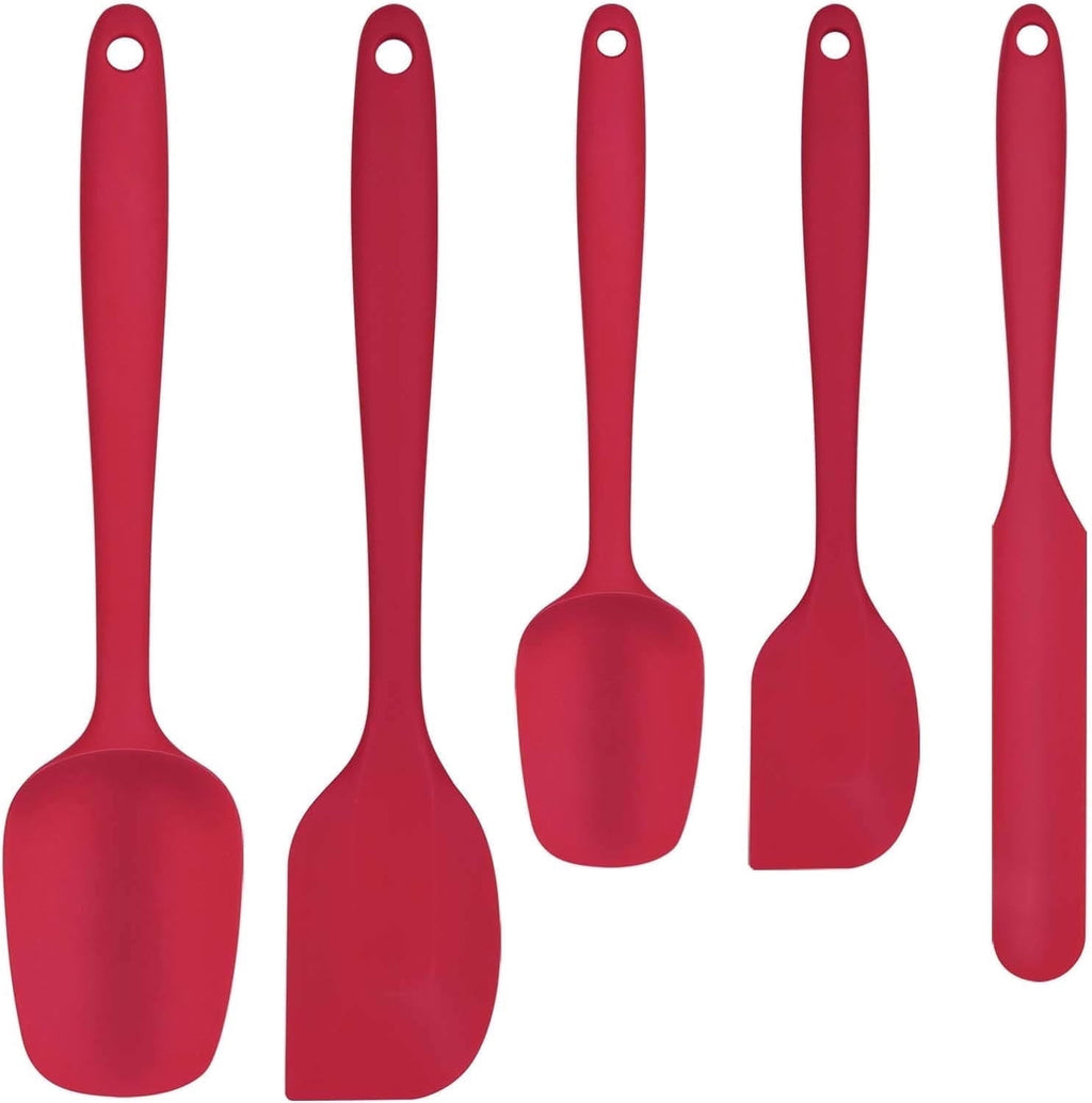 Food Grade Silicone Rubber Spatula Set, 5 Pcs Kitchen Cooking Baking Mixing Utensil Sets, High Non Stick Dishwasher- Khaki