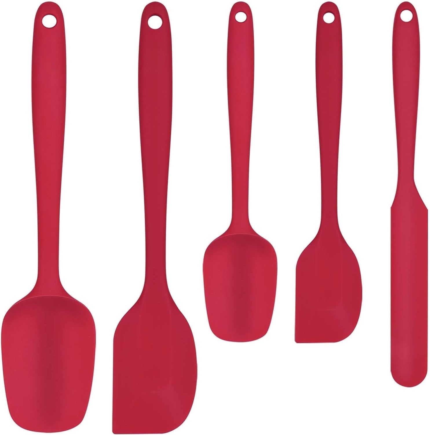 Food Grade Silicone Rubber Spatula Set, 5 Pcs Kitchen Cooking Baking Mixing Utensil Sets, High Non Stick Dishwasher- Khaki