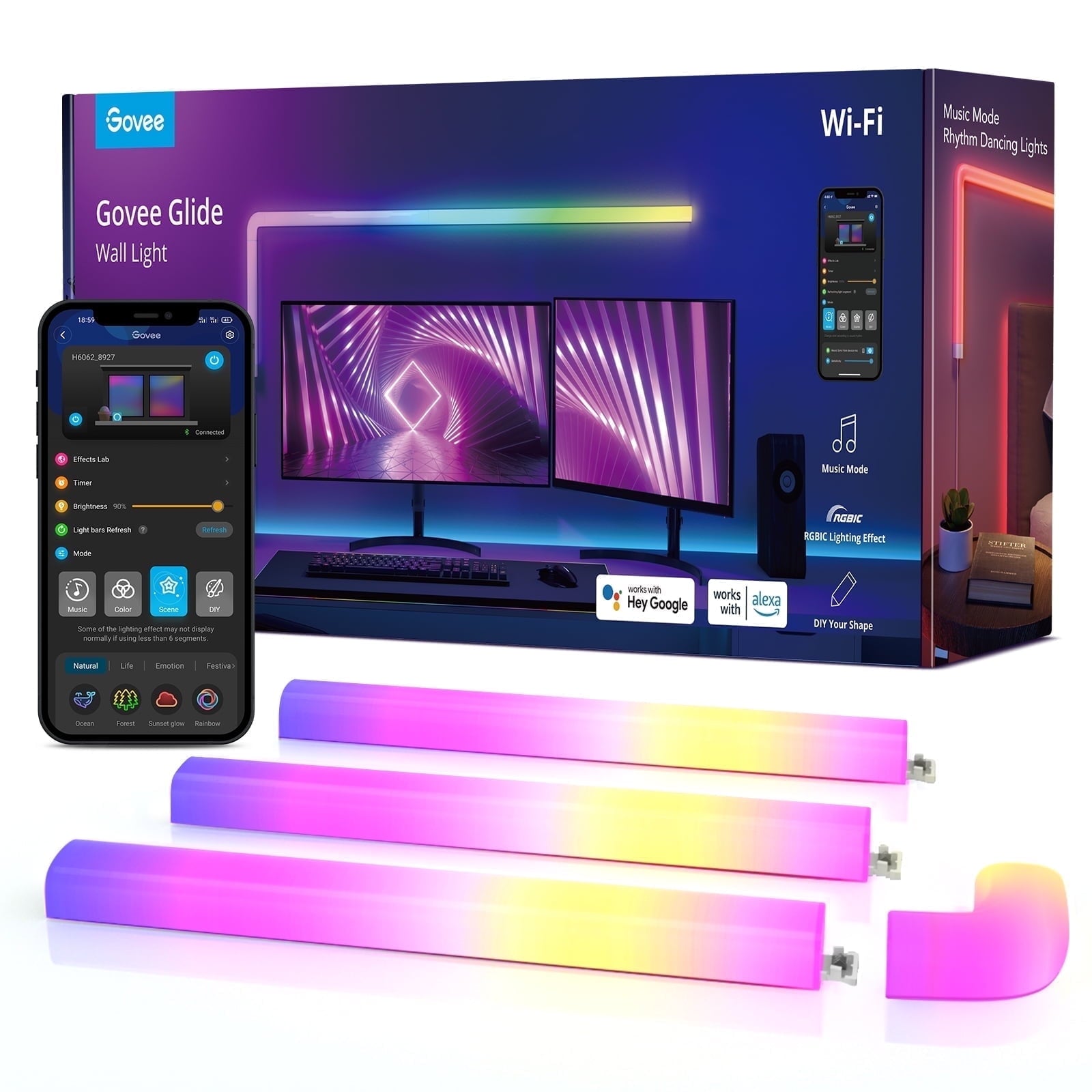Glide A1 Indoor Smart LED Wall Lights (4+1), B6062A01, 40 Dynamic Scene Modes For Gaming Room Decor,Support APP Control,Voice Control
