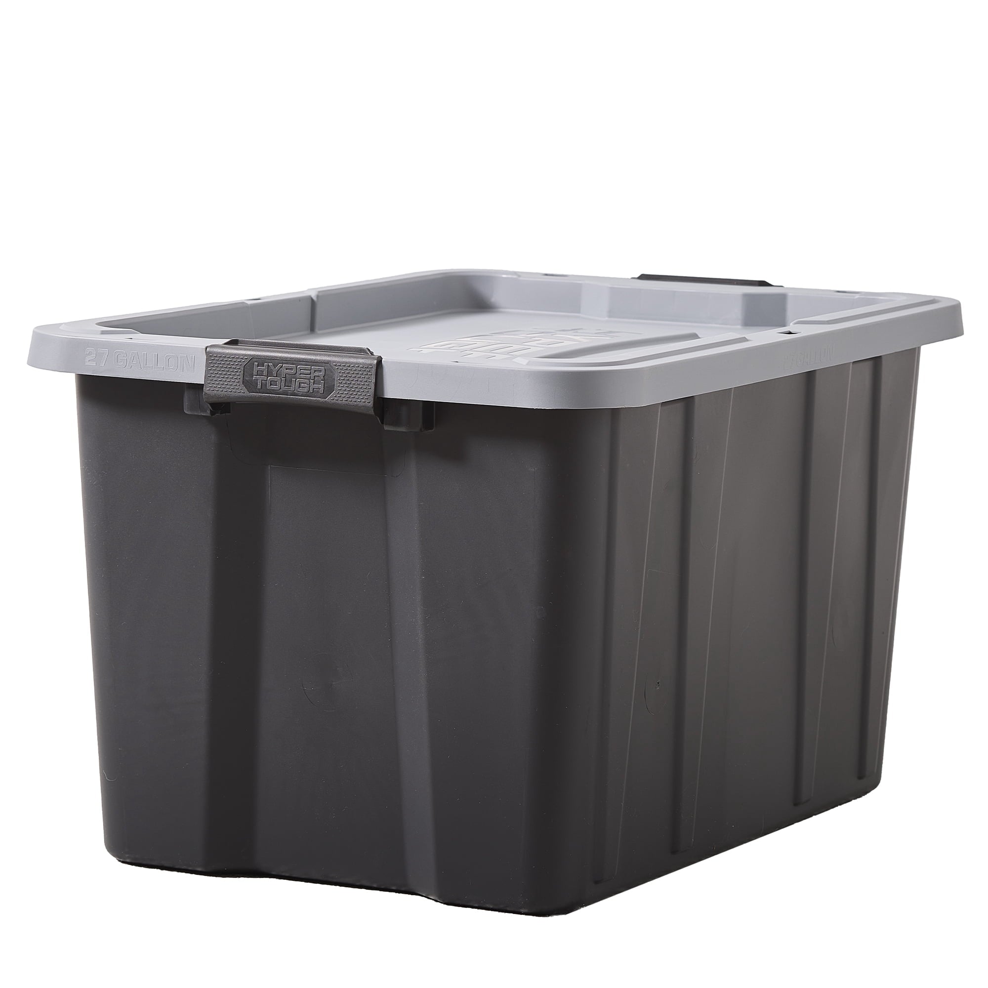 27 Gallon Large Storage Bin with Latch Lid, Heavy Duty Latching Plastic Storage Container, Black and Grey