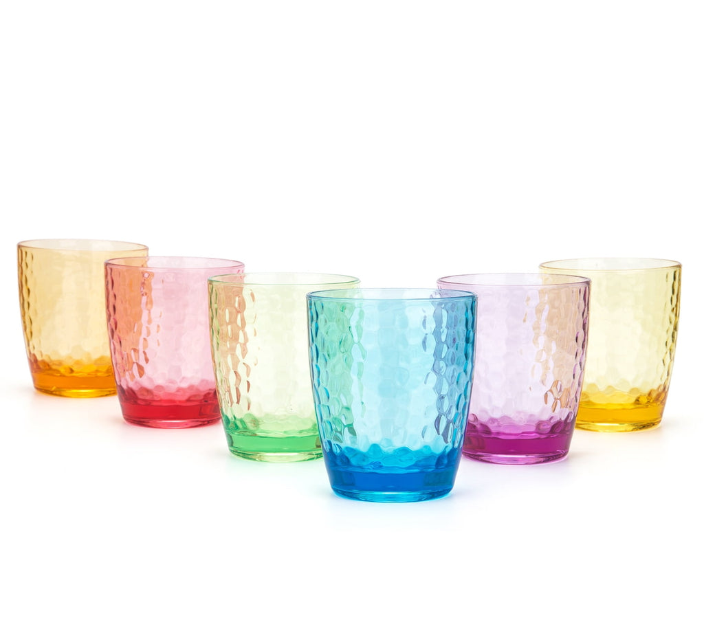 Hammered Style 15-ounce/430ml Acrylic Glasses Plastic Tumbler, Set of 6 Multi-Color,BPA Free,