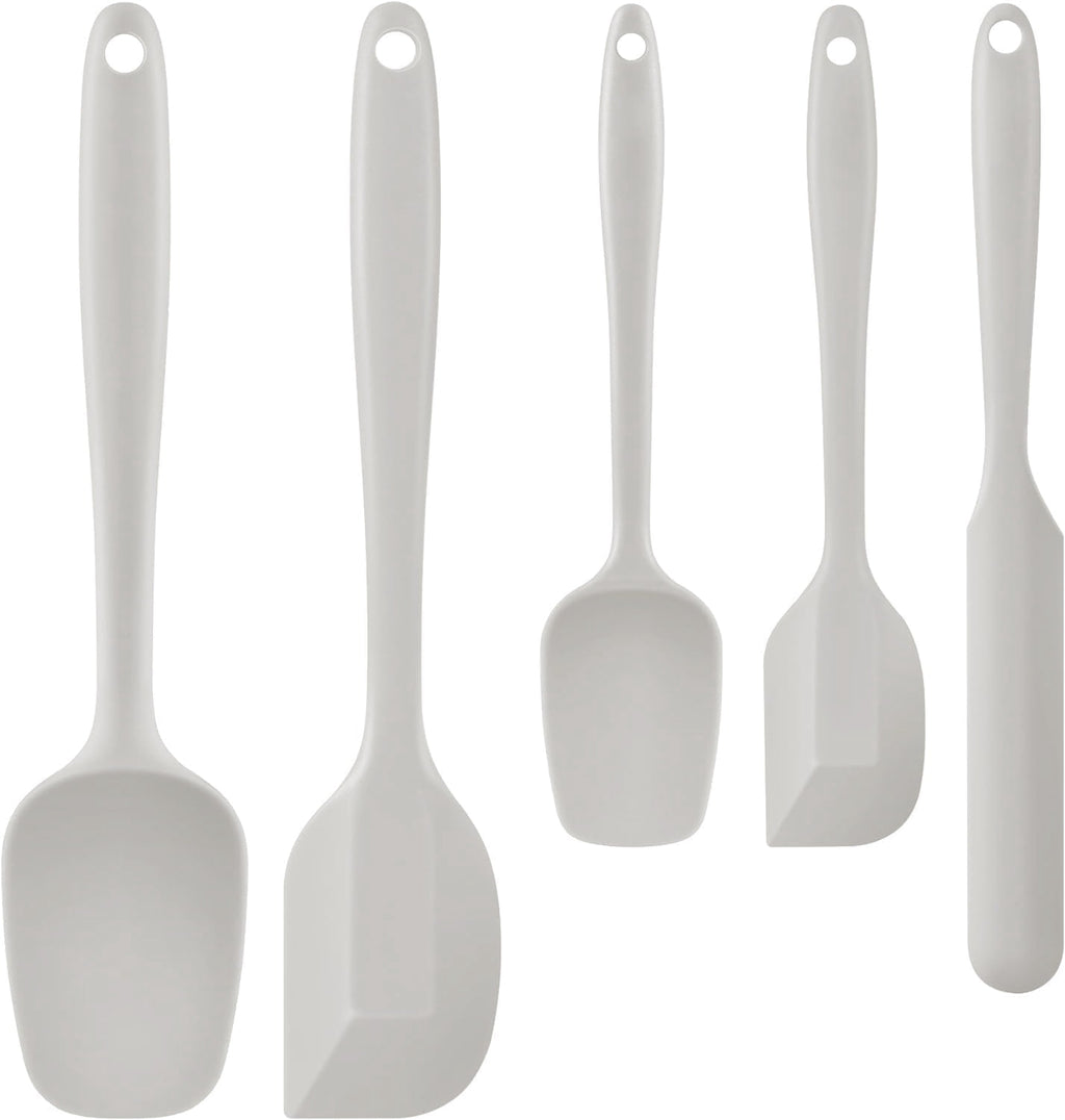 Food Grade Silicone Rubber Spatula Set, 5 Pcs Kitchen Cooking Baking Mixing Utensil Sets, High Non Stick Dishwasher- Khaki