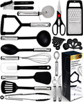 25 Pcs Silicone Spatula Kitchen Utensils Set - Stainless Steel and Nylon, Black