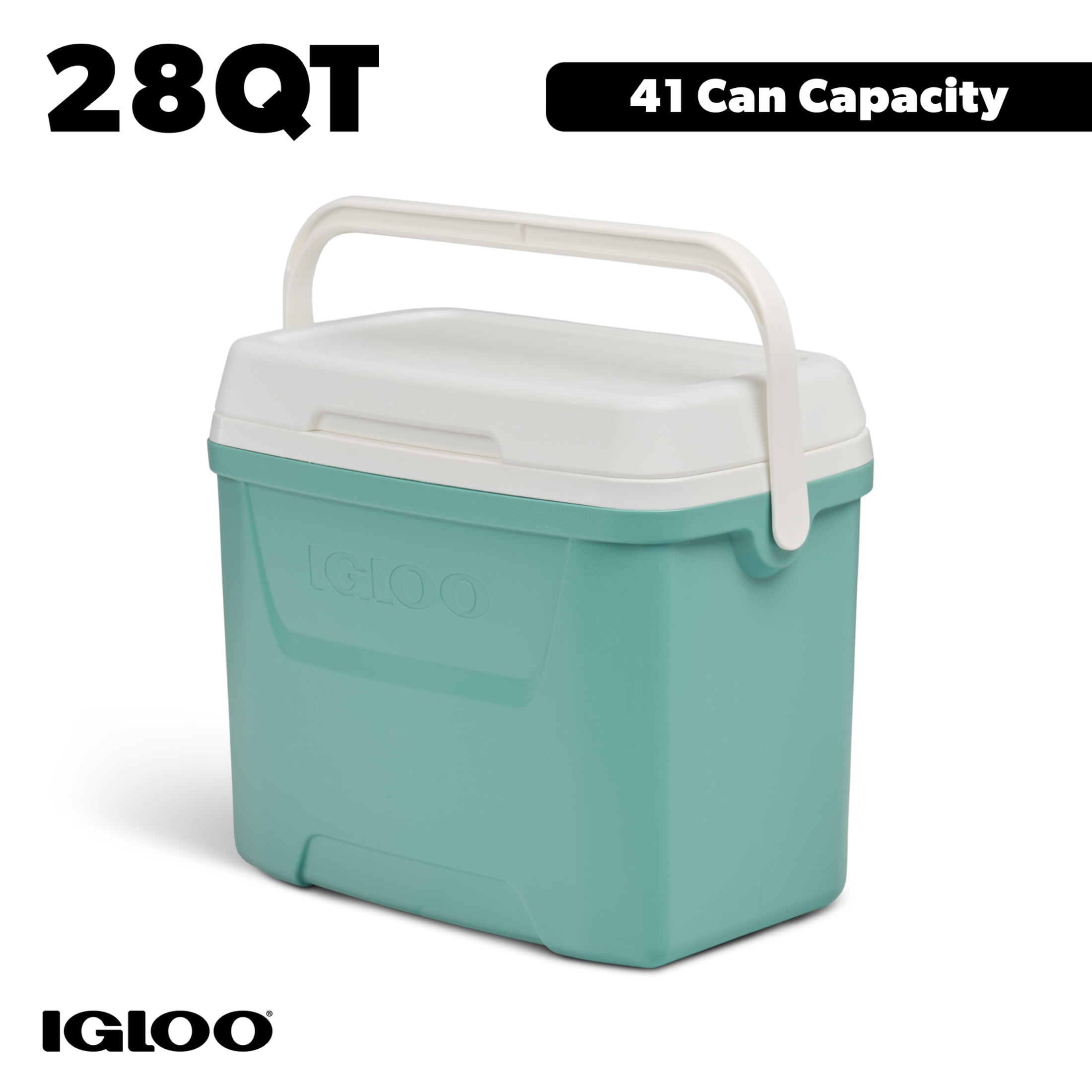 28 QT Laguna Hard-Sided Ice Chest Cooler, Aqua Blue and White