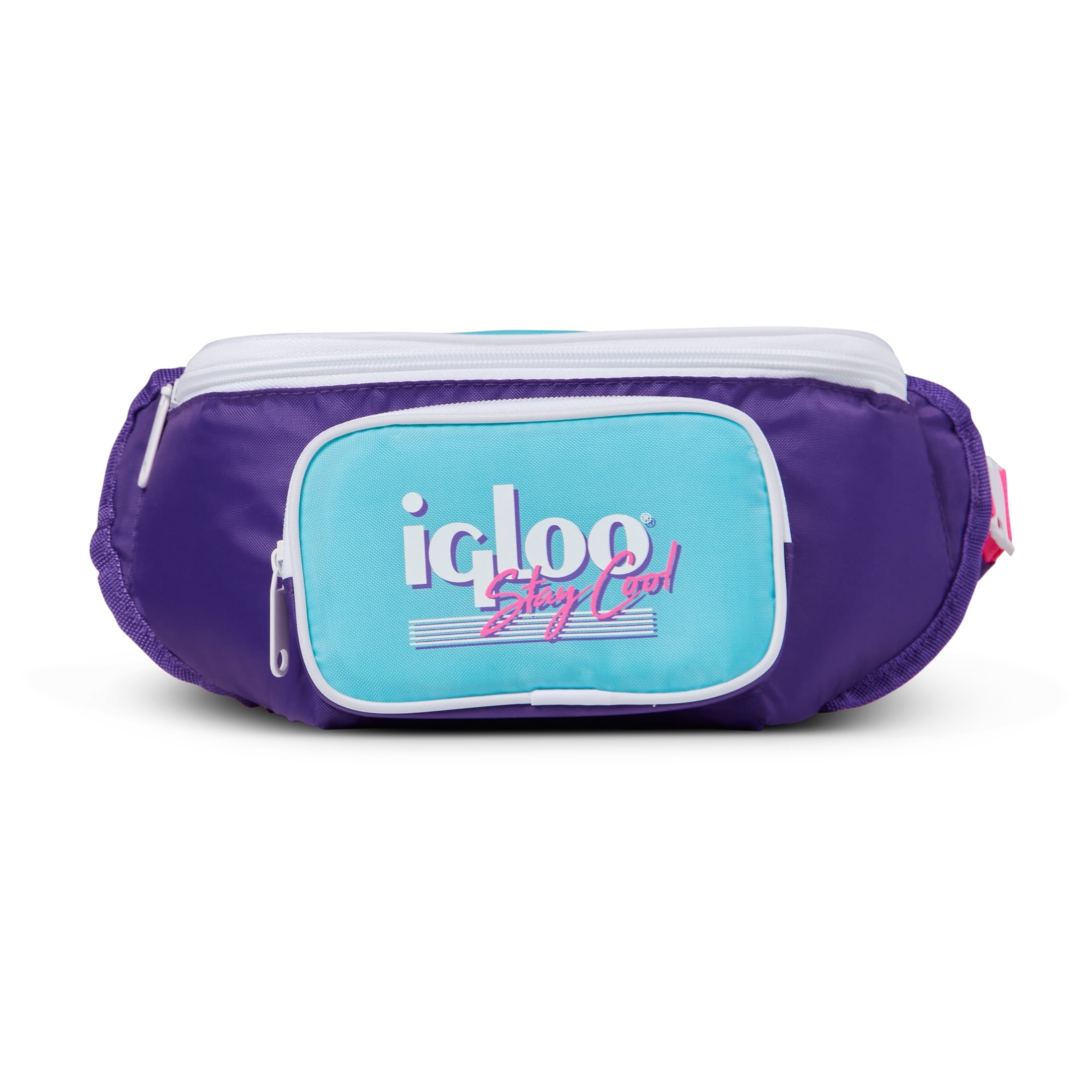 3 can Retro Fanny Pack Cooler Bag, Purple and Aqua Blue