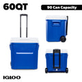 60 QT Laguna Ice Chest Cooler with Wheels, Blue