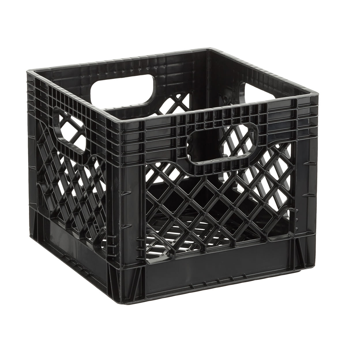 16QT Heavy-Duty Plastic Milk Crate Black with Built-in Handles