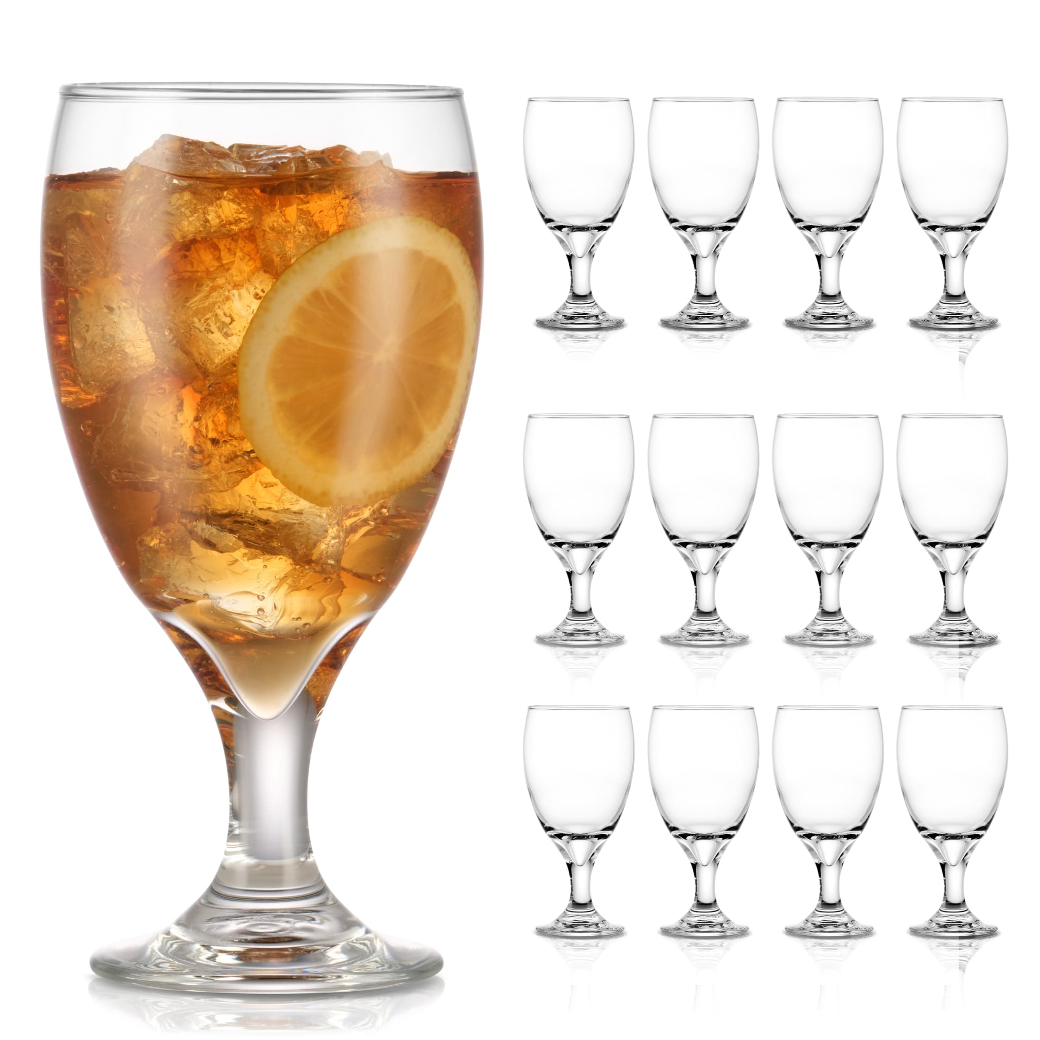 Classic Goblet Party Clear Glass Set of 12, Drinking Goblets for Iced Tea, Sangria, and More, Ideal Goblet Glassware for Parties