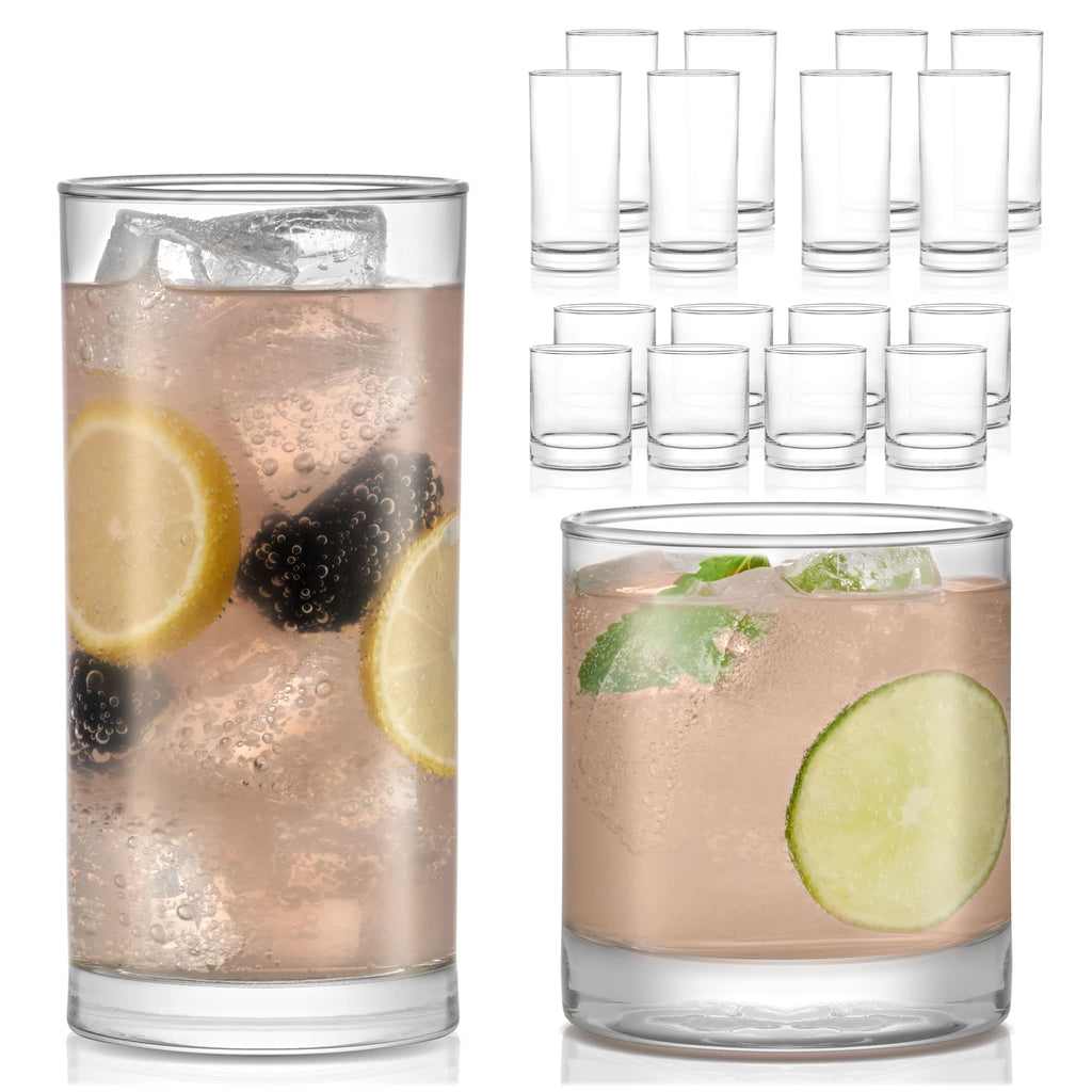 Province Tumbler and Rocks Glass Set, Elegant Drinkware Glasses Set, Drinking Glasses Set of 16