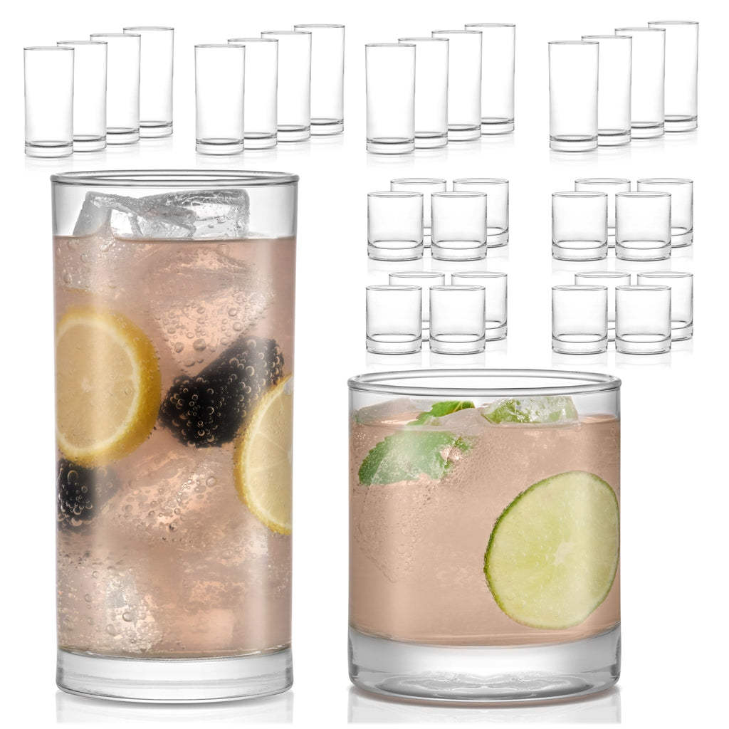 Province Tumbler and Rocks Glass Set, Elegant Drinkware Glasses Set, Drinking Glasses Set of 16