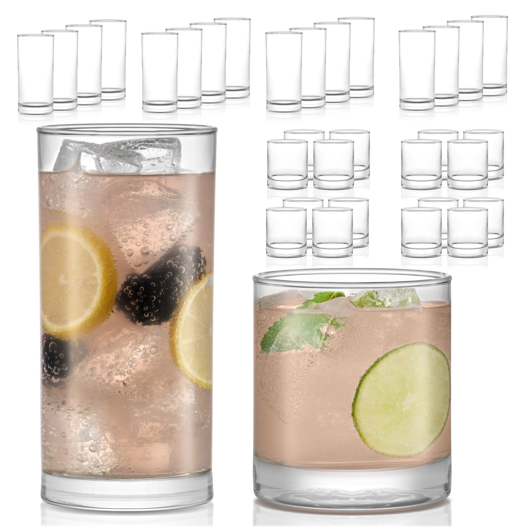 Province Tumbler and Rocks Glass Set, Elegant Drinkware Glasses Set, Drinking Glasses Set of 16