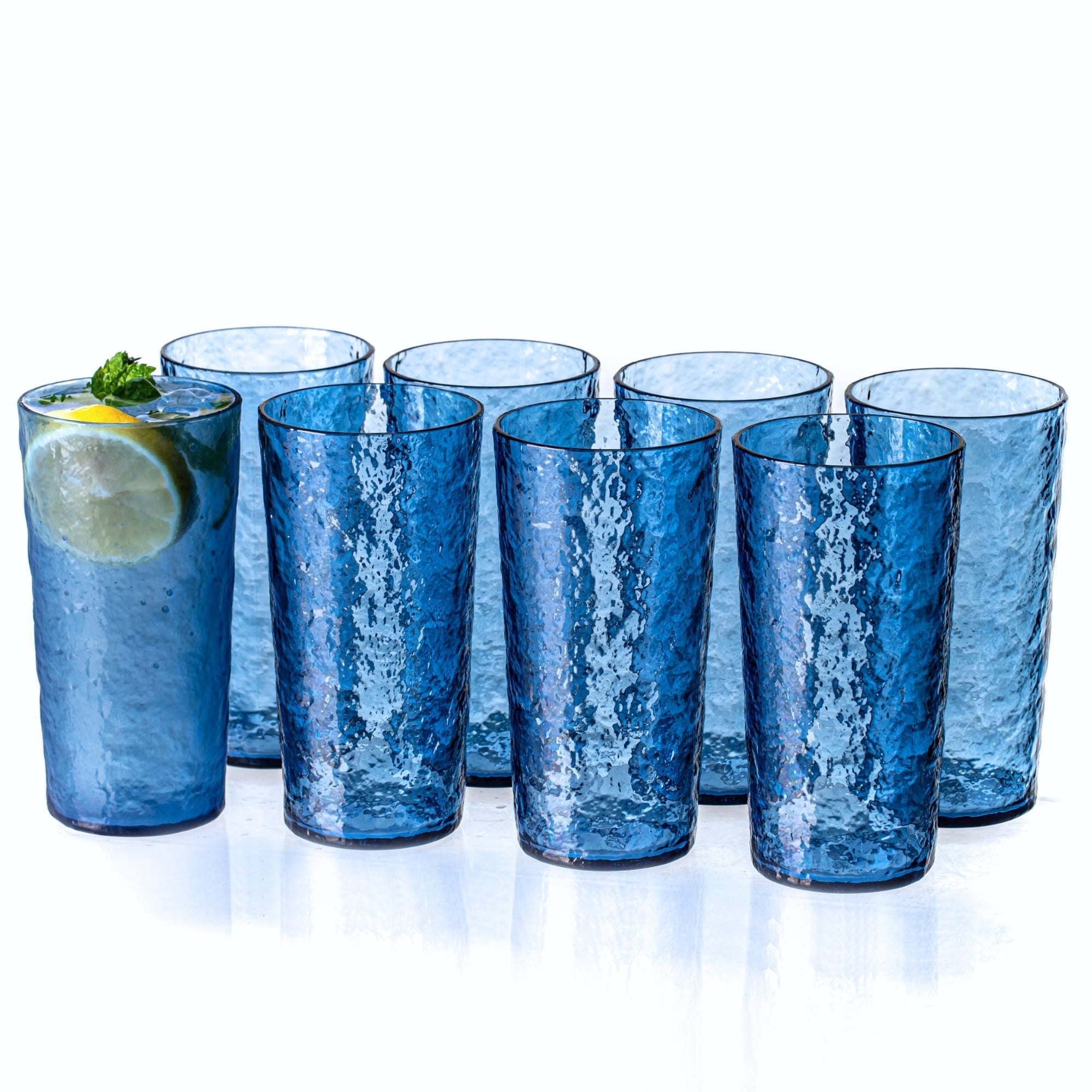 18oz Blue Acrylic Glasses Drinkware (Set of 8), Ice-Carved Shatter-Proof Plastic Tumblers