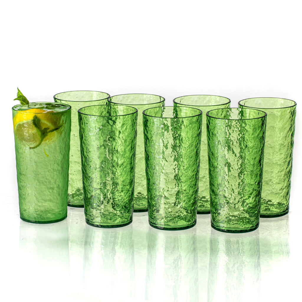 18oz Blue Acrylic Glasses Drinkware (Set of 8), Ice-Carved Shatter-Proof Plastic Tumblers