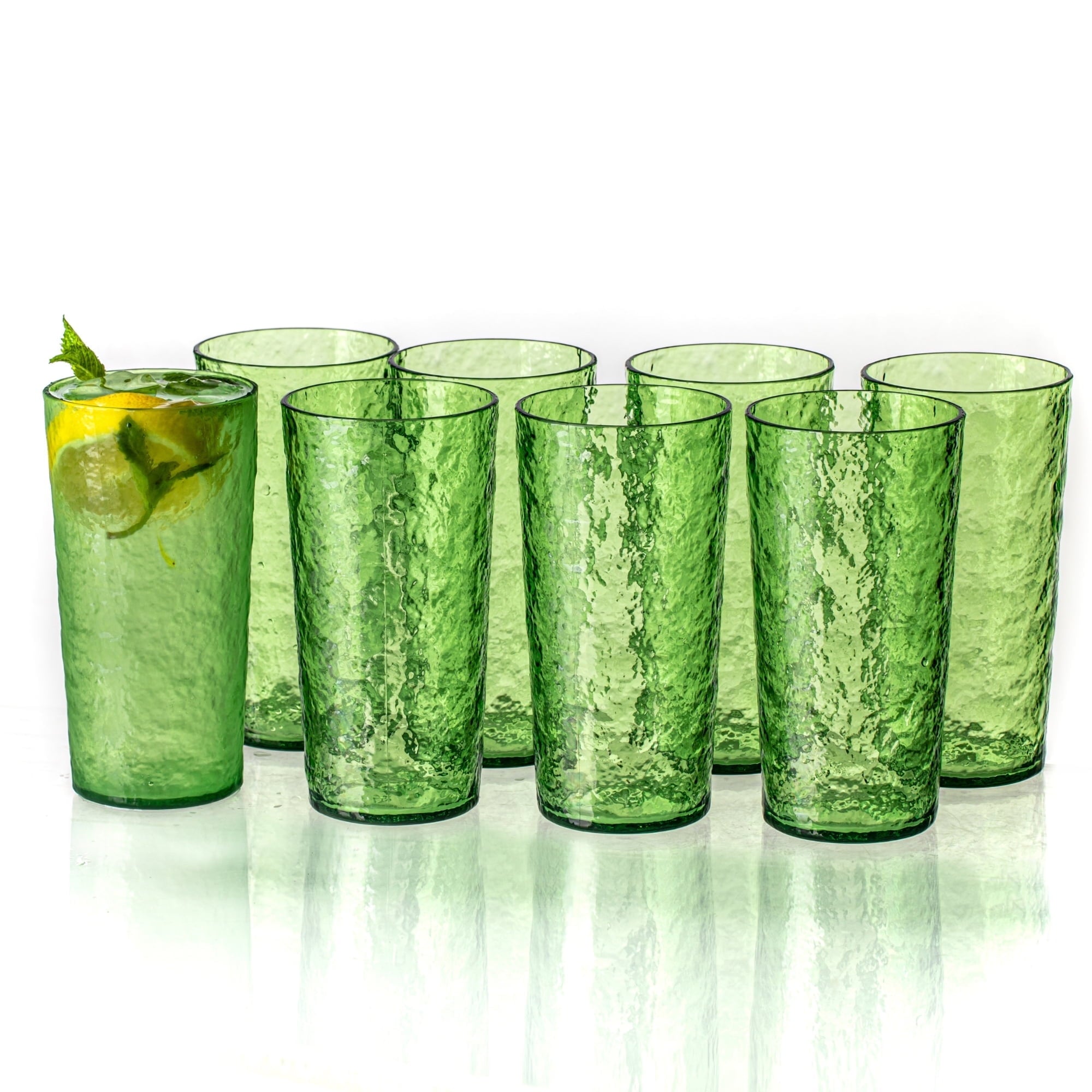 18oz Blue Acrylic Glasses Drinkware (Set of 8), Ice-Carved Shatter-Proof Plastic Tumblers