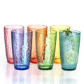 20oz Colorful Acrylic Glasses Drinkware (Set of 6), Hammered Shatter-Proof Plastic Tumblers