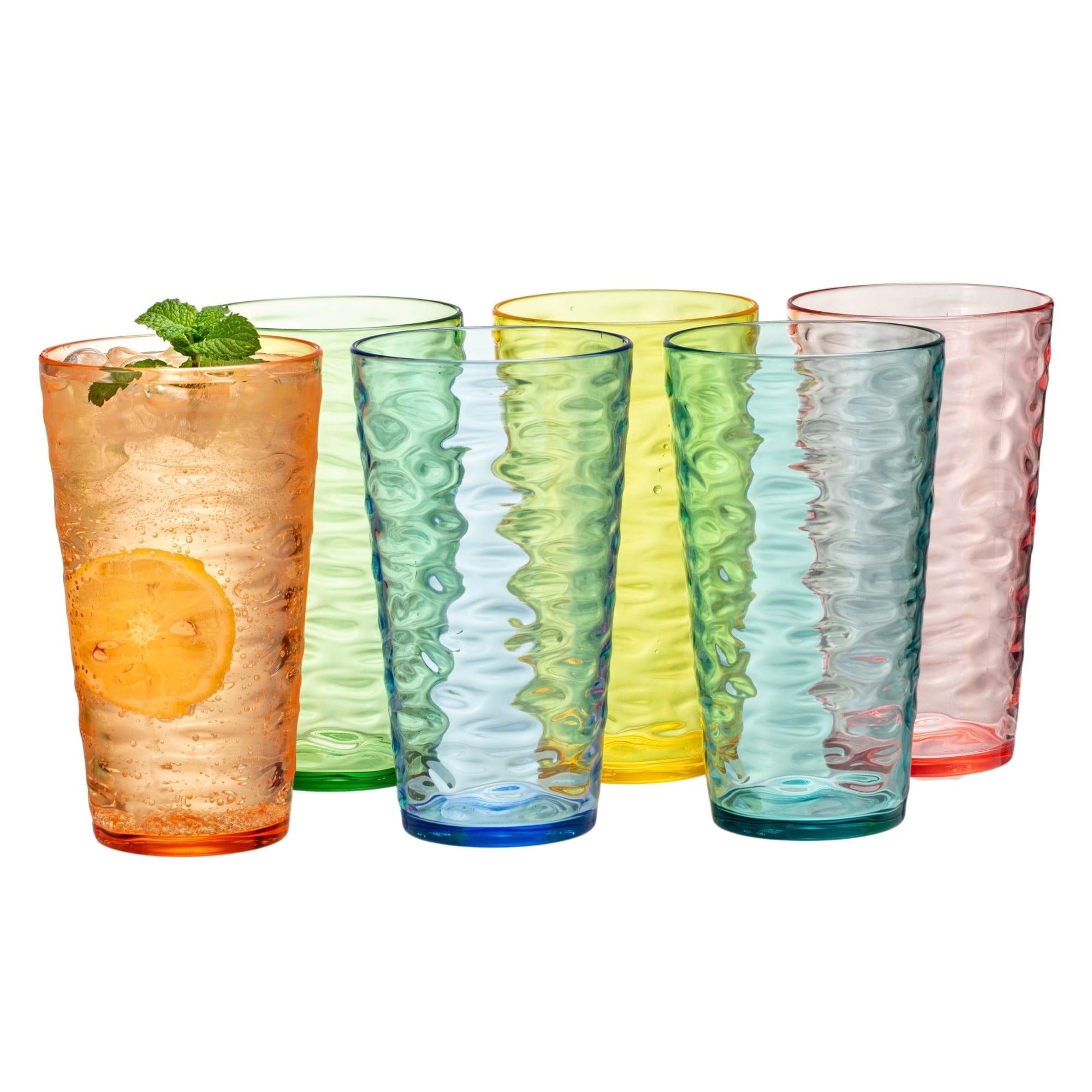 20oz Gray Acrylic Glasses Drinkware (Set of 6), Water-Ripple Shatter-Proof Plastic Tumblers
