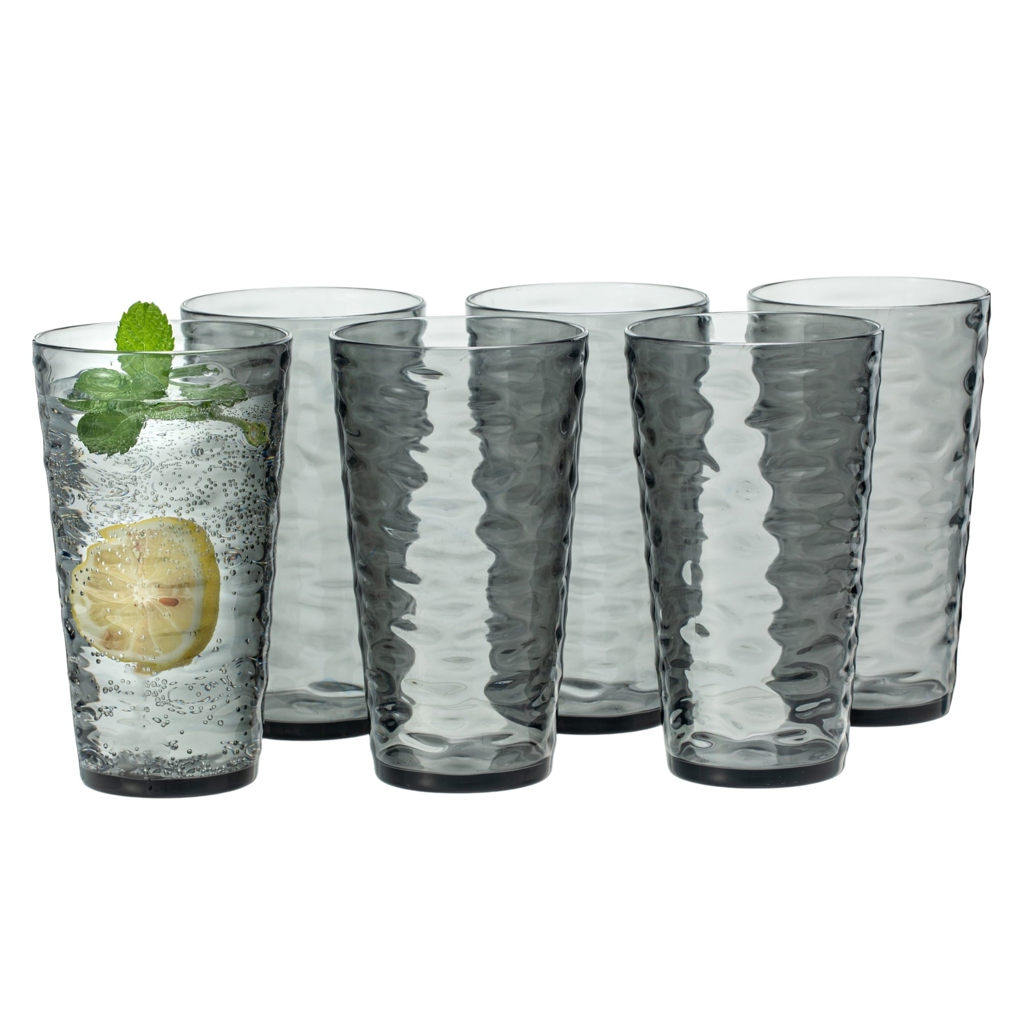20oz Gray Acrylic Glasses Drinkware (Set of 6), Water-Ripple Shatter-Proof Plastic Tumblers