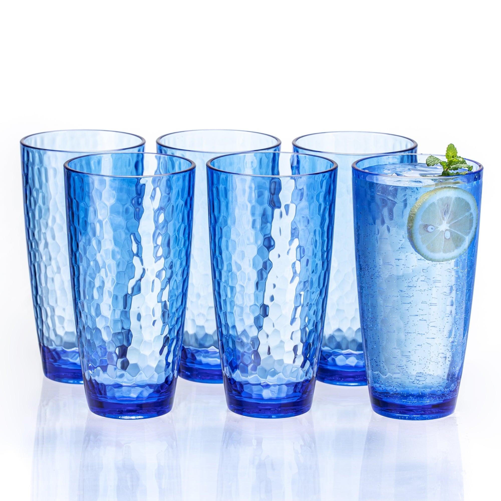 20oz Colorful Acrylic Glasses Drinkware (Set of 6), Hammered Shatter-Proof Plastic Tumblers