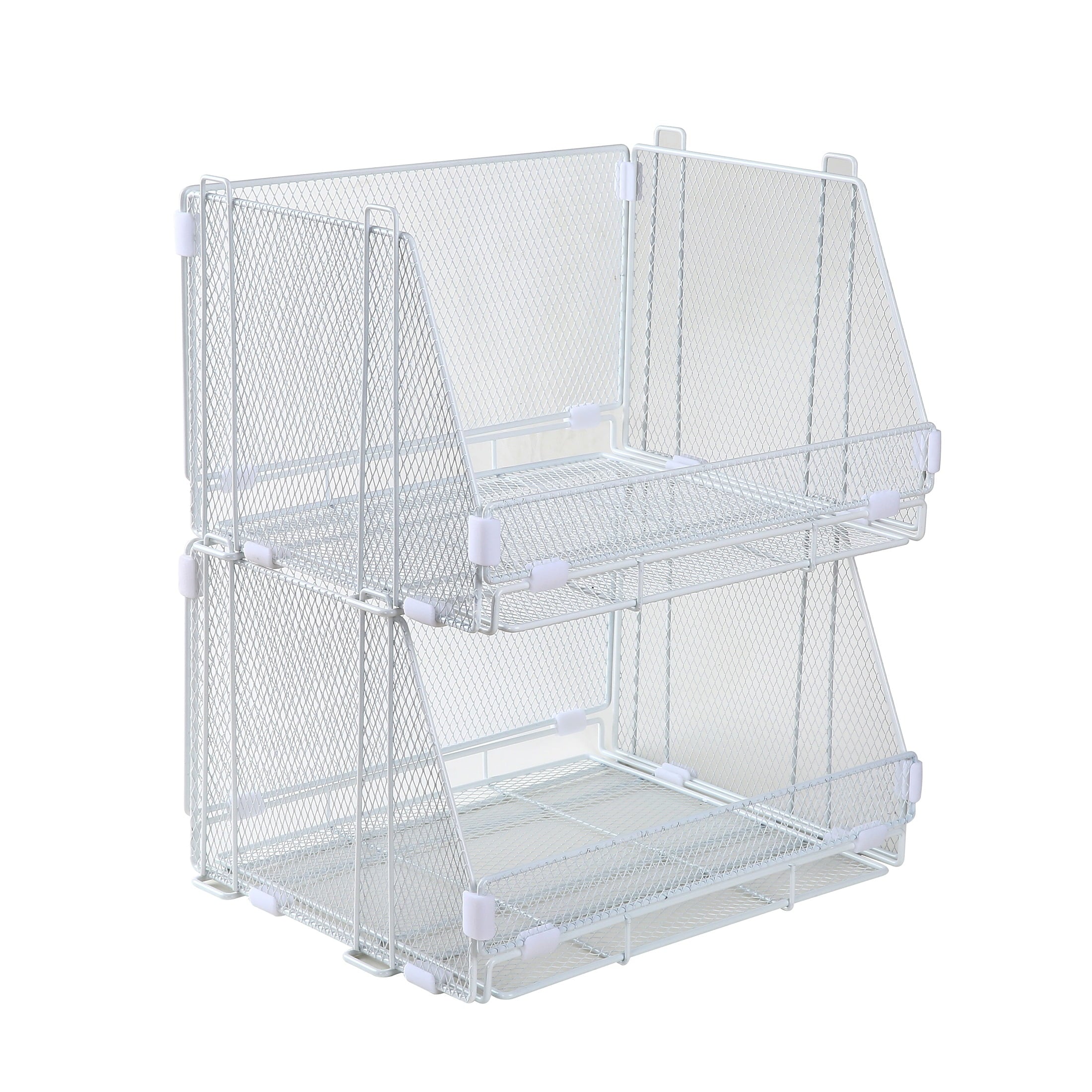 Folding Storage Baskets, Collapsible Plastic Organizer Bins with Clip Handles, 2 Pack, White