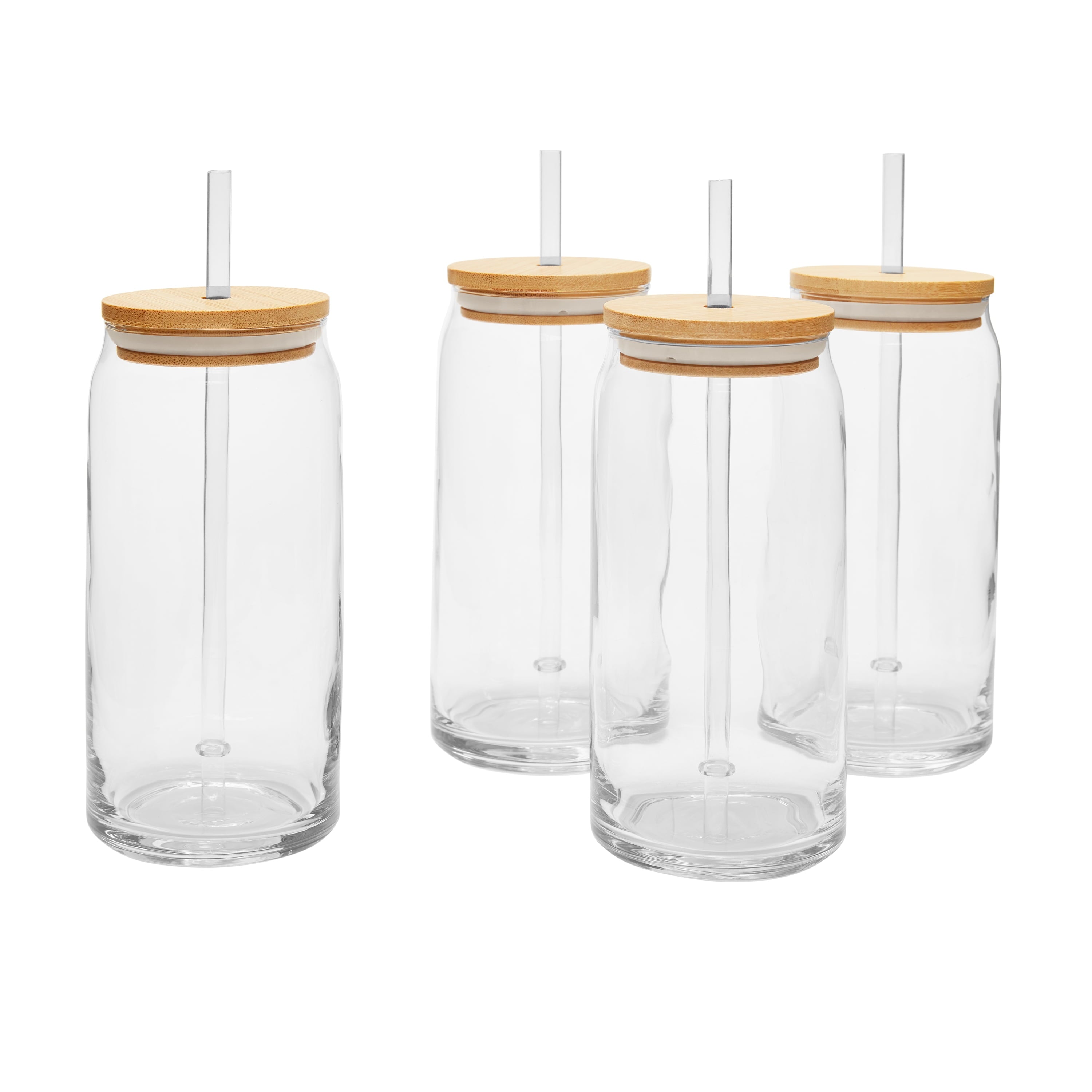 Briar Can Glass Drinkware with Lids &amp; Straws, Set of 4