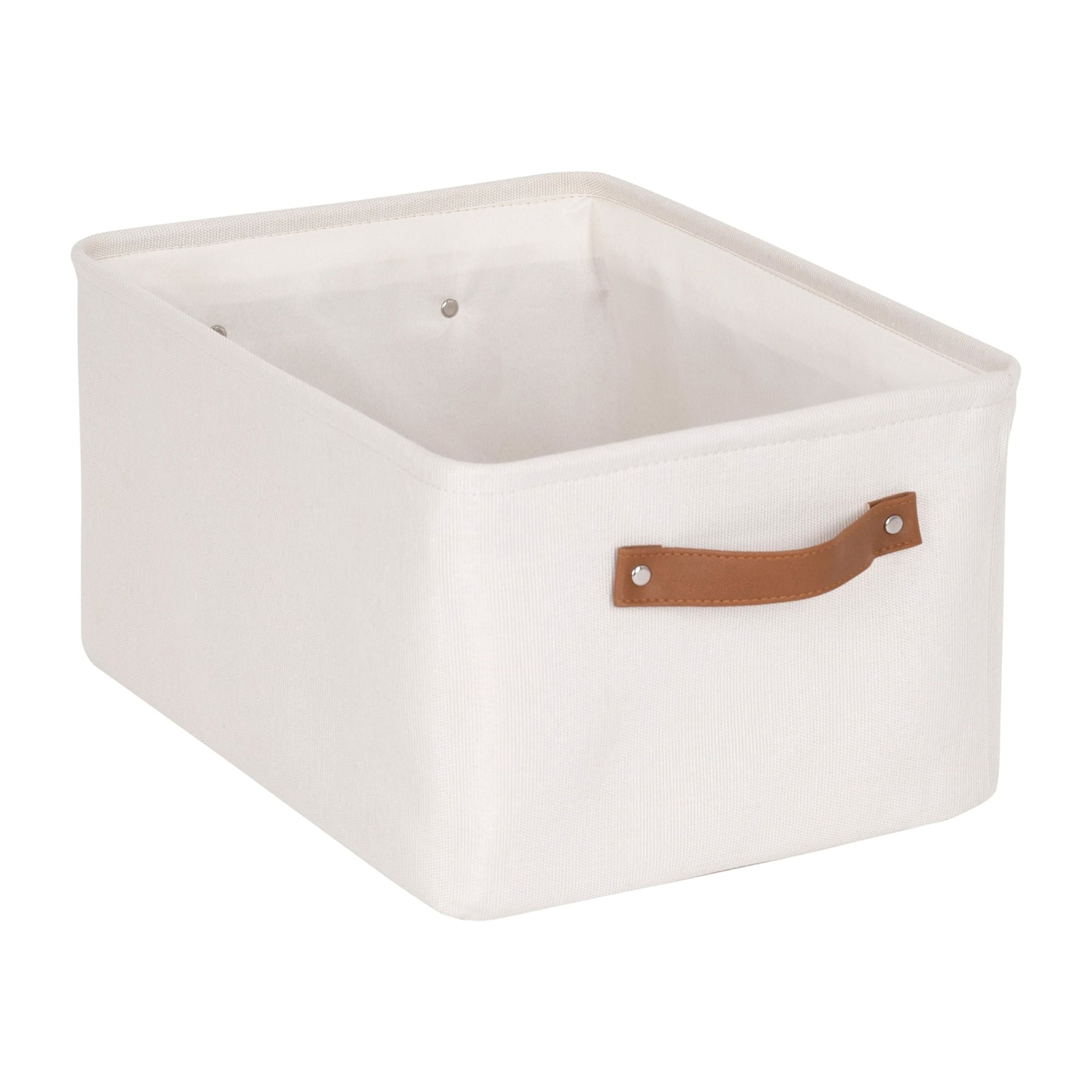 Natural Canvas Fabric Decorative Storage Basket with Handles, 15 in x 8 in x 11 in