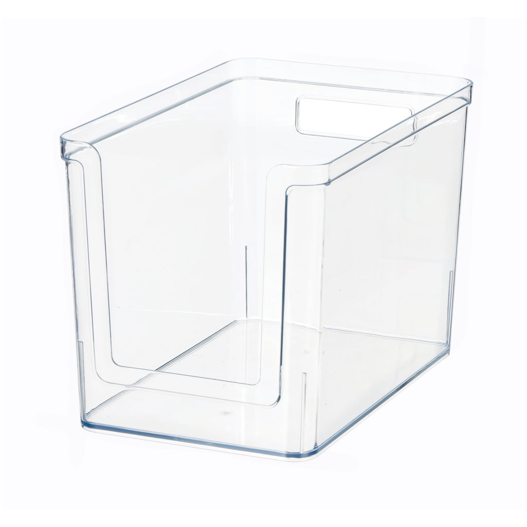 Large Deep Clear Plastic Pantry Storage Organizer Bin with Open Front, Kitchen Cabinet, Fridge and Shelf Storage Container for Pantry Organization, 12" x 7.5" x 8"