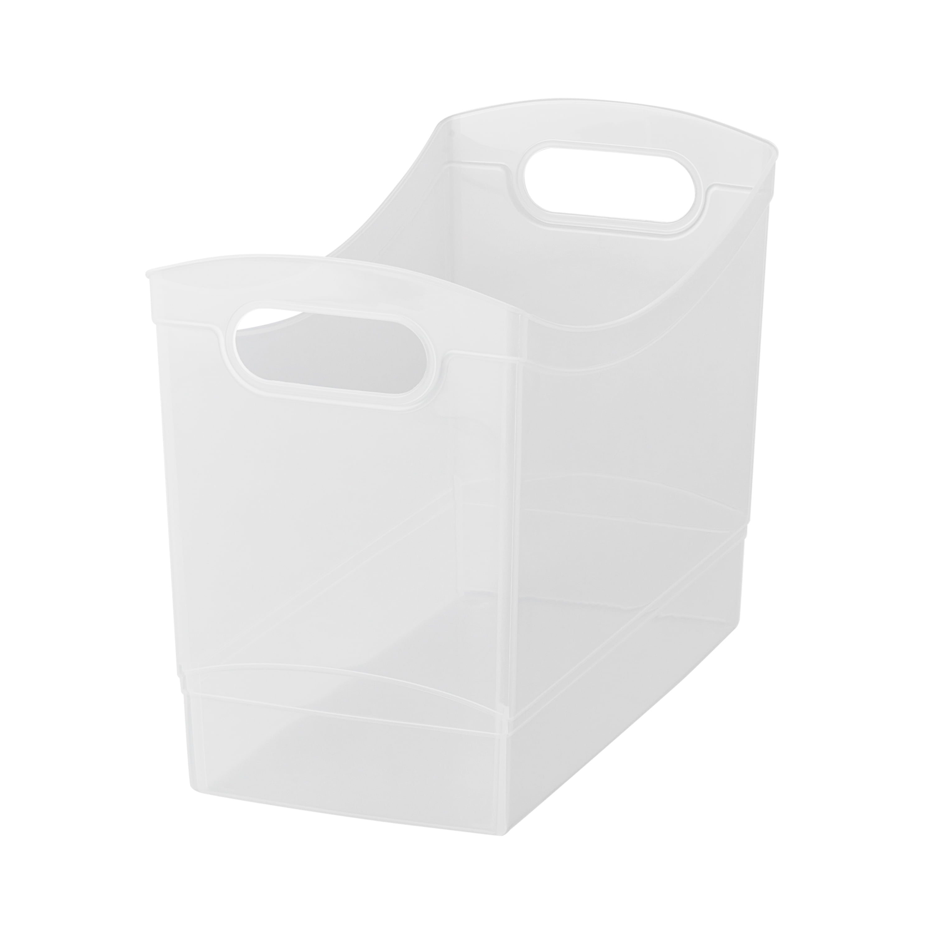 12 Qt Clear Plastic Storage Bin Organizer with Carrying Handles, Narrow Rectangular Utility Container for Pantry, Closet, Cabinet and Shelf Storage