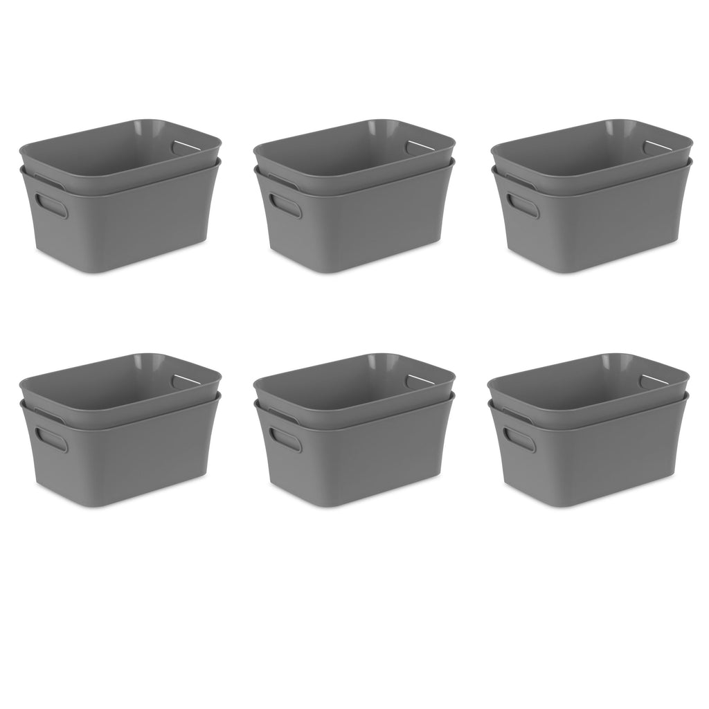 Medium White Plastic Storage Bin, 13.8 in x 9.5 in x 5.8 in
