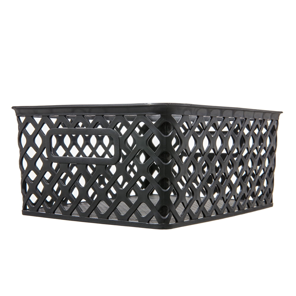 Small White Decorative Plastic Storage Basket, 10 in x 8 in x 4 in