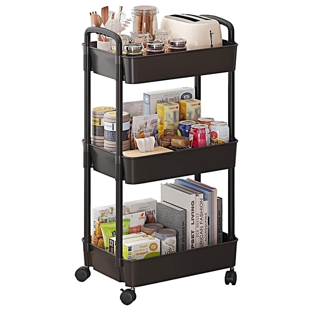 3-Tier Metal Rolling Storage Cart Shelves Rolling Utility Cart Organizer Cart Movable Storage Organizer Bathroom Kitchen Office Workshop White
