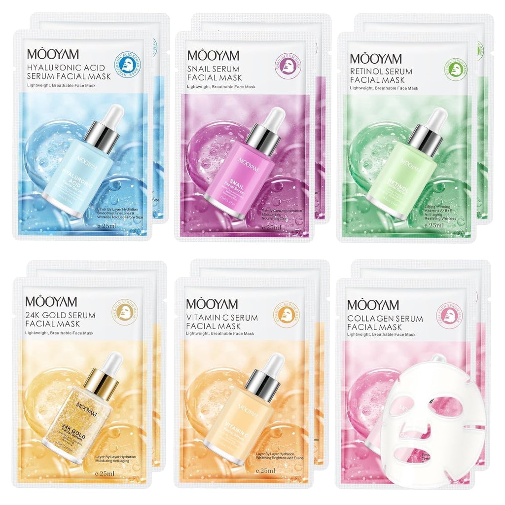 11 Pack Fruit Moisturizing Facial Mask Sheet, Rich in Fruit Essence Face Mask to Brighten and Hydrate Dull Skin